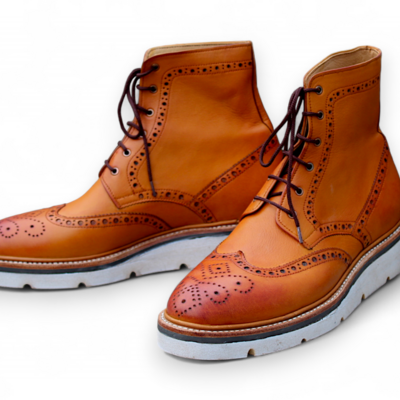 Crafted leather bespoke dress shoes brown leather classic ankle high lace up wingtip boot