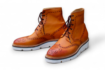 Crafted Leather Bespoke Dress Shoes Brown Leather Classic Ankle High Lace up Wingtip Boot