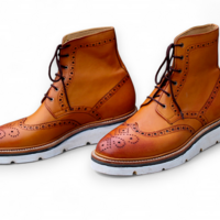 Crafted Leather Bespoke Dress Shoes Brown Leather Classic Ankle High Lace up Wingtip Boot - Thumbnail 2