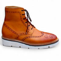 Crafted Leather Bespoke Dress Shoes Brown Leather Classic Ankle High Lace up Wingtip Boot - Thumbnail 1