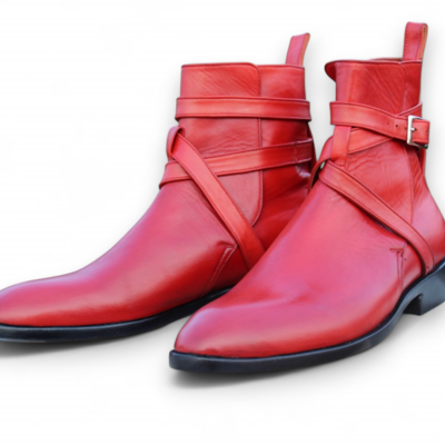 Crafted leather classic men's red jodhpurs leather dress ankle boots