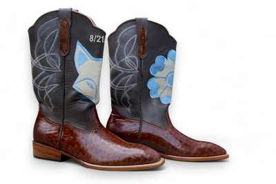 Crafted Leather Classic Men's Brown Ostrich Leather Cowboy Boots