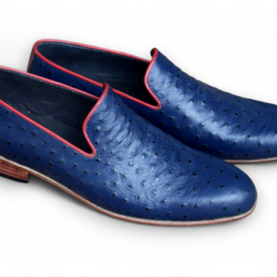 Crafted leather handmade men genuine leather ostrich loafers blue dress shoes