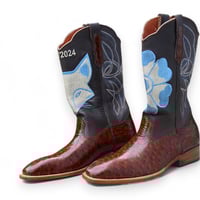 Crafted Leather Classic Men's Brown Ostrich Leather Cowboy Boots - Thumbnail 1