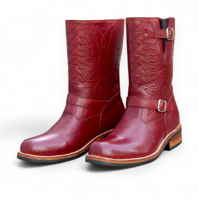 Crafted leather men classic burgundy ankle high cowboy boot
