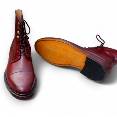 Crafted leather burgundy ankle high lace up dress boot