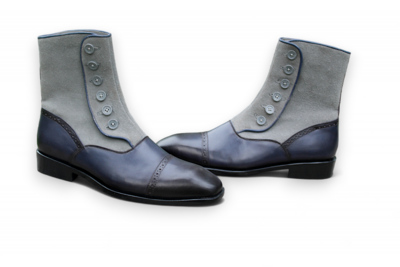 Crafted Leather Classic Mens Blue Leather Gray Suede Button Ankle High Dress Style Men's Long Boot