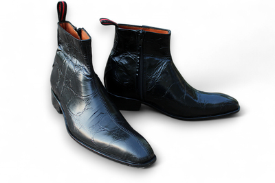 Crafted Leather Classic Handmade Black Crocodile Leather Side Zipper Jodhpur Boot