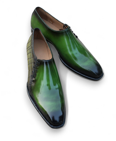 Crafted Leather Classic Handmade Men Green Crocodile/Alligator Dress Shoes