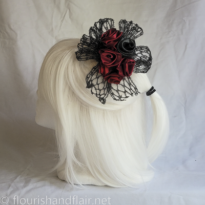 Black and red rose hair accessory