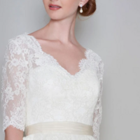 Simple Half Sleeve Ankle Length Short Wedding Dresses with applique - Thumbnail 2