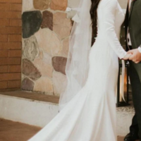 Elegant Long Sleeve Conservative Wedding Dress - Thumbnail 1