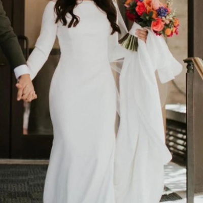 Elegant long sleeve conservative wedding dress