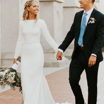 Modest mermaid long sleeve white wedding dress