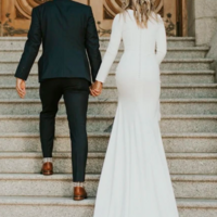 Modest Mermaid Long Sleeve White Wedding Dress - Thumbnail 2