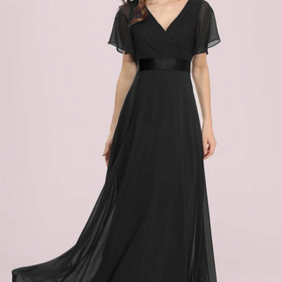Elegant a line short sleeve chiffon v-neck prom mother dress with ruffles