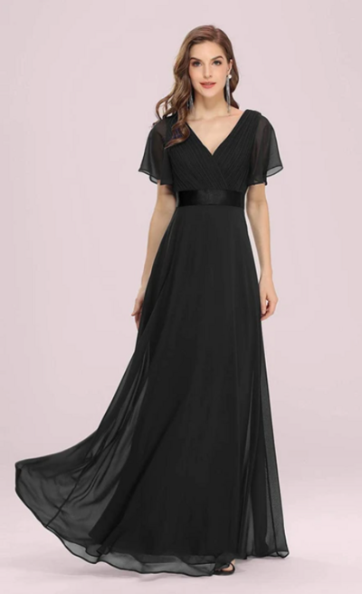 Elegant A Line Short Sleeve Chiffon V-neck Prom Mother Dress With Ruffles