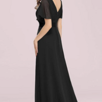 Elegant A Line Short Sleeve Chiffon V-neck Prom Mother Dress With Ruffles - Thumbnail 1