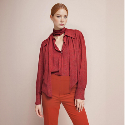 Fashionable and casual loose-fitting printed bow-decorated shirt