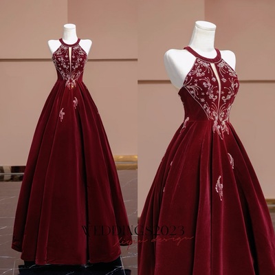 Sexy halter velvet beading long prom dress ,off the shoulder evening dress,floor length prom dress 
