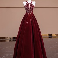 Sexy Halter Velvet Beading Long Prom Dress ,Off the shoulder Evening Dress,Floor Length Prom Dress  - Thumbnail 1