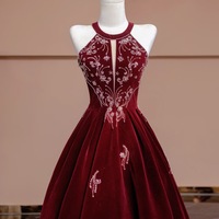 Sexy Halter Velvet Beading Long Prom Dress ,Off the shoulder Evening Dress,Floor Length Prom Dress  - Thumbnail 6