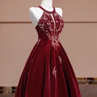 Sexy Halter Velvet Beading Long Prom Dress ,Off the shoulder Evening Dress,Floor Length Prom Dress  - Thumbnail 7