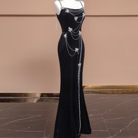 Dark Blue Spaghetti Strap Mermaid with Beading Prom Dresses  - Thumbnail 1