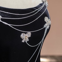 Dark Blue Spaghetti Strap Mermaid with Beading Prom Dresses  - Thumbnail 4