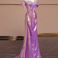 Gorgeous Purple Sequined Prom Dress with Applique  Beading Cap Sleeves A-Line Evening Dresses  - Thumbnail 4