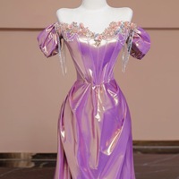 Gorgeous Purple Sequined Prom Dress with Applique  Beading Cap Sleeves A-Line Evening Dresses  - Thumbnail 6