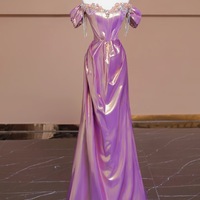 Gorgeous Purple Sequined Prom Dress with Applique  Beading Cap Sleeves A-Line Evening Dresses  - Thumbnail 1