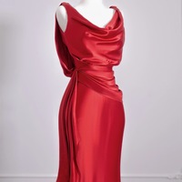 Sexy Red Satin Sheath Floor Length Off the Shoulder Backless Prom Dress - Thumbnail 2
