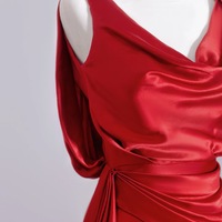 Sexy Red Satin Sheath Floor Length Off the Shoulder Backless Prom Dress - Thumbnail 4