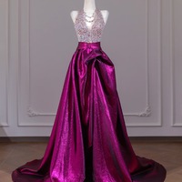 Dark V Neck Top Tulle Beaded Sheath Purple Evening Dresses  - Thumbnail 1