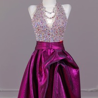 Dark V Neck Top Tulle Beaded Sheath Purple Evening Dresses  - Thumbnail 5