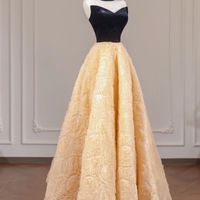 Dark Blue Strapless A-line Light Yellow Ball Gown Dresses  - Thumbnail 3