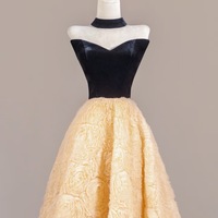 Dark Blue Strapless A-line Light Yellow Ball Gown Dresses  - Thumbnail 4