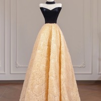 Dark Blue Strapless A-line Light Yellow Ball Gown Dresses  - Thumbnail 2