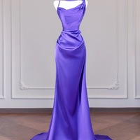 Elegant Purple Satin Strapless Backless Back Prom Dress - Thumbnail 1