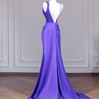 Elegant Purple Satin Strapless Backless Back Prom Dress - Thumbnail 4