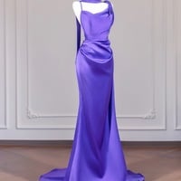 Elegant Purple Satin Strapless Backless Back Prom Dress - Thumbnail 3