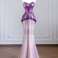 Sexy Strapless Purple Satin /Lace Mermaid Prom Dress  - Thumbnail 4