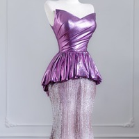 Sexy Strapless Purple Satin /Lace Mermaid Prom Dress  - Thumbnail 3