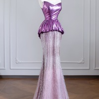 Sexy Strapless Purple Satin /Lace Mermaid Prom Dress  - Thumbnail 2