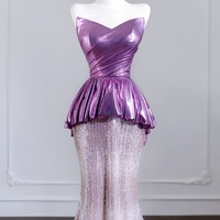 Sexy Strapless Purple Satin /Lace Mermaid Prom Dress  - Thumbnail 1