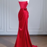 Elegant Strapless Red Satin Mermaid Prom Dress Suitable for A Variety of Formal Occasions - Thumbnail 1