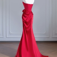 Elegant Strapless Red Satin Mermaid Prom Dress Suitable for A Variety of Formal Occasions - Thumbnail 2