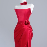 Elegant Strapless Red Satin Mermaid Prom Dress Suitable for A Variety of Formal Occasions - Thumbnail 4