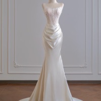Ivory Strapless Lace Mermaid Satin Wedding Dress - Thumbnail 2
